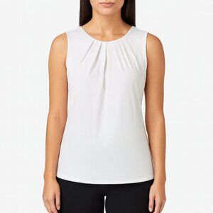 Calvin Klein White Sleeveless Pleated Neck Blouse – Size 8